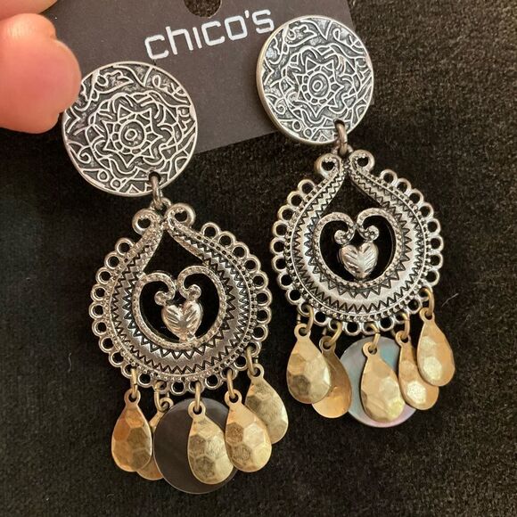 0094-Chico's Silver and Gold Dangle Earrings - Picture 3 of 4